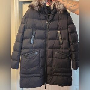 Versace Black Puffer Coat with Fur Trim